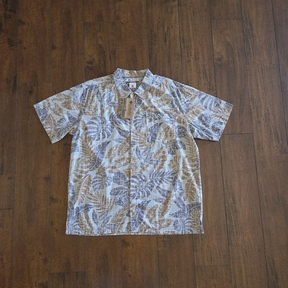Columbia Sportswear Beecher Island Hawaiian Shirt Men's Short Sleeve Leaf Print - Picture 2 of 8